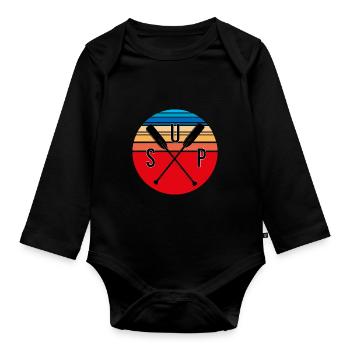 Herren SUP Shirt Männer Stand Up Paddling Design - Baby Bio-Langarm-Body - Schwarz - Vorne