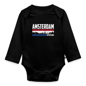 Amsterdam Skyline Heimatstadt Niederlande - Baby Bio-Langarm-Body - Schwarz - Vorne