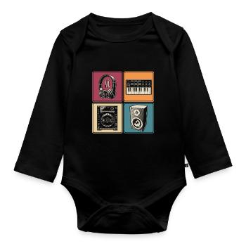 Modular Synthesizer Analog Headphones DJ Musician - Organic Longsleeve Baby Bodysuit - black - Front