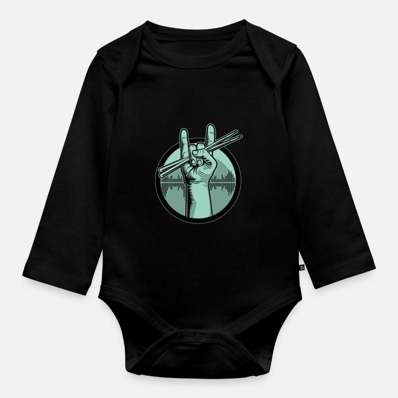 Schlagzeug Drumsticks - Baby Bio-Langarm-Body - Schwarz