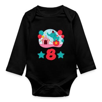 8 years elephant circus children's birthday gift - Organic Longsleeve Baby Bodysuit - black - Front