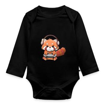 Red Panda Gamer - Organic Longsleeve Baby Bodysuit - black - Front