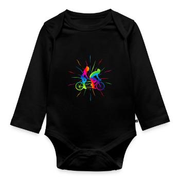 Tandem Bike Rainbow Tandem Bike Pair - Organic Longsleeve Baby Bodysuit - black - Front