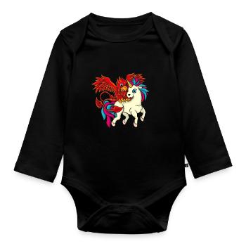Beste Freunde - Einhorn und Phoenix - Baby Bio-Langarm-Body - Schwarz - Vorne