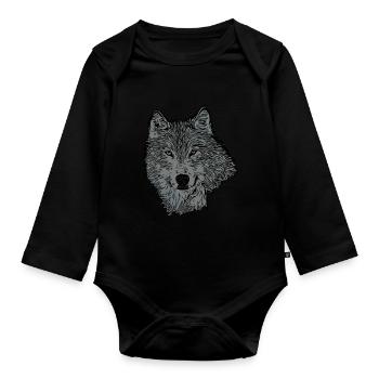 Wolf Animal Motif - Organic Longsleeve Baby Bodysuit - black - Front