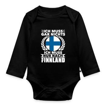 Ich Muss Gar Nichts Ich Muss Nur Nach Finnland - Baby Bio-Langarm-Body - Schwarz - Vorne