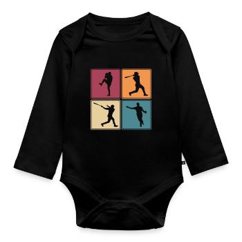 Rétro baseball joueur catcher Pitcher Vintage - Body Bébé bio manches longues - noir - Devant