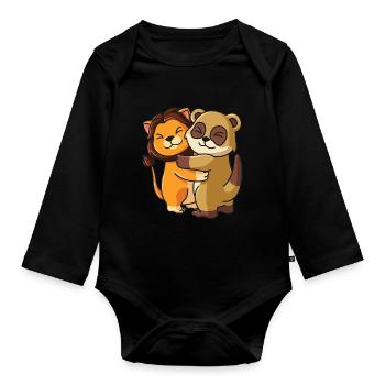 Geschwister Löwe Erdmännchen niedliche Tiere - Baby Bio-Langarm-Body - Schwarz - Vorne