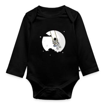 Astronaute Lune Balançoire Jeune fille cosmonaute - Body Bébé bio manches longues - noir - Devant