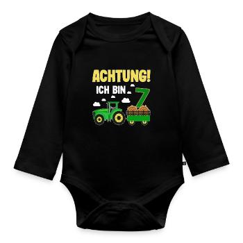 Traktor 7. Geburtstag Weg frei ich bin schon 7 - Baby Bio-Langarm-Body - Schwarz - Vorne