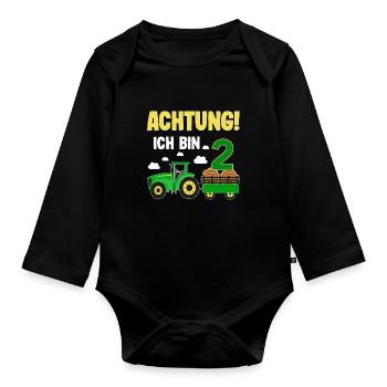 Traktor 2. Geburtstag Weg frei ich bin schon 2 - Baby Bio-Langarm-Body - Schwarz - Vorne
