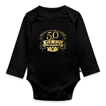 50 & Fabulous Crown King Birthday Vintage - Organic Longsleeve Baby Bodysuit - black - Front