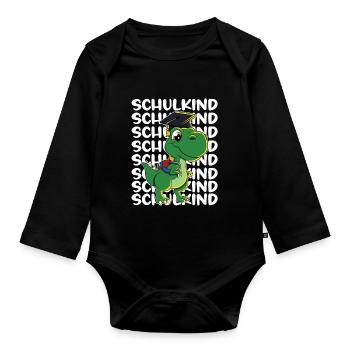 Schulkind Dino Einschulung Junge - Baby Bio-Langarm-Body - Schwarz - Vorne