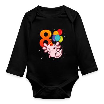 Axolotl Geburtstag Acht Jahre - Baby Bio-Langarm-Body - Schwarz - Vorne