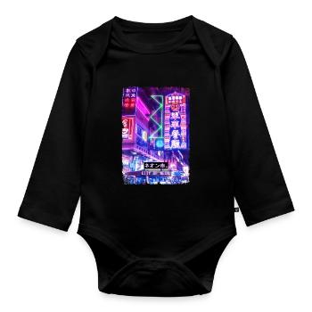 Japanese Aesthetic Streetwear Tokyo Vaporwave - Body Bébé bio manches longues - noir - Devant