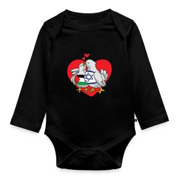 Israel Palästina Freundschaft Liebe Friedenstaube - Baby Bio-Langarm-Body - Schwarz - Vorne
