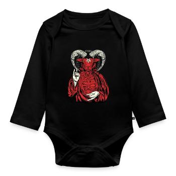 Satanische Rote Ziege Baphomet Goth - Baby Bio-Langarm-Body - Schwarz - Vorne