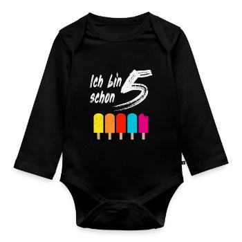 Ich bin schon 5 Geburtstagsgeschenk - Baby Bio-Langarm-Body - Schwarz - Vorne