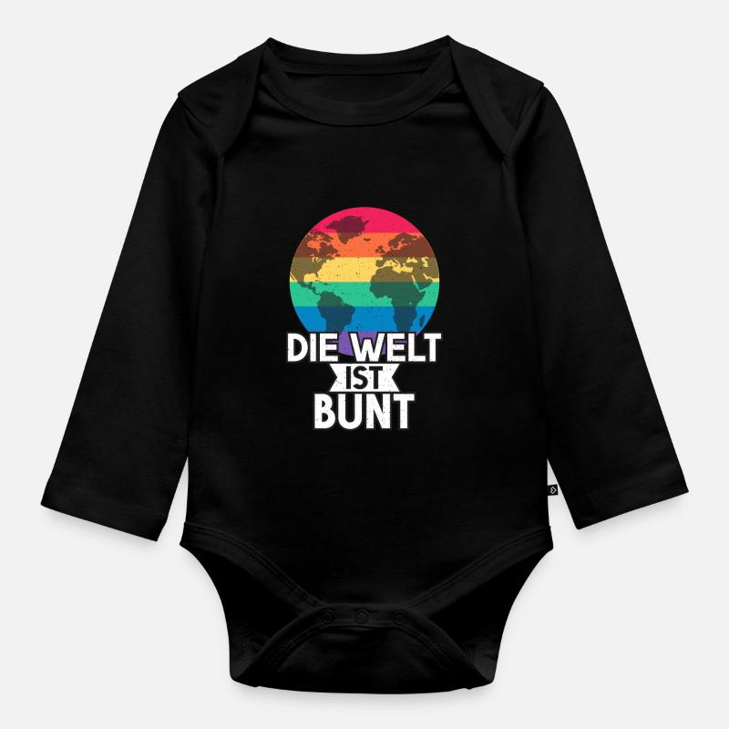 Die Welt ist Bunt LGBT Regenbogen Globus Geschenk - Baby Bio-Langarm-Body - Schwarz