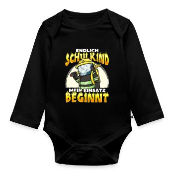 Einschulung Schulkind 2021 Feuerwehr Schulanfang - Baby Bio-Langarm-Body - Schwarz - Vorne