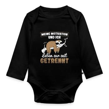 Faultier - Meine Motivation und ich leben zurzeit - Baby Bio-Langarm-Body - Schwarz - Vorne