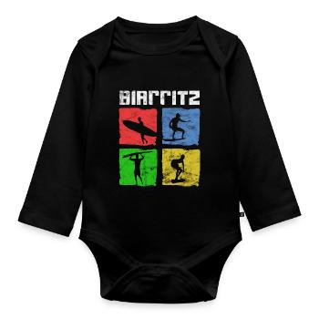 Surfing for Surfers Vintage Biarritz Gift Idea - Organic Longsleeve Baby Bodysuit - black - Front