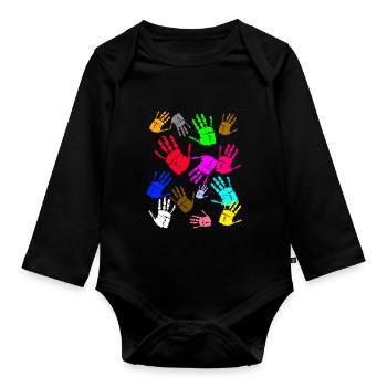 Bunte Hände für alle die Handabrücke lieben - Baby Bio-Langarm-Body - Schwarz - Vorne