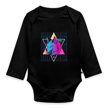 Japan Vaporwave Wolf - Baby Bio-Langarm-Body - Schwarz - Vorne