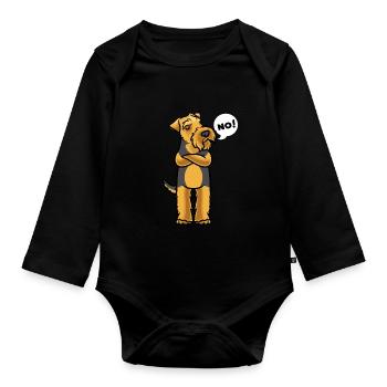 Stubborn Welsh Terrier Dog - Organic Longsleeve Baby Bodysuit - black - Front