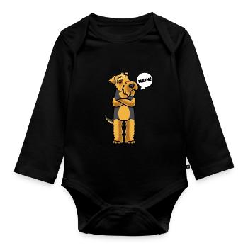 Sturer Welsh Terrier Hund - Baby Bio-Langarm-Body - Schwarz - Vorne