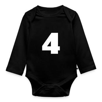 Nummer 4 Großbuchstaben Monogramm - Baby Bio-Langarm-Body - Schwarz - Vorne