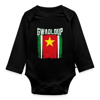 Guadeloupe Drapeau - Body Bébé bio manches longues - noir - Devant