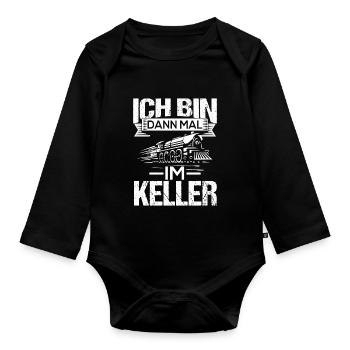 Ich bin dann mal im Keller zug lokführer - Baby Bio-Langarm-Body - Schwarz - Vorne