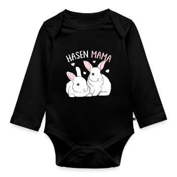 Hasenmama Hase Kaninchen Hasen Mama - Baby Bio-Langarm-Body - Schwarz - Vorne