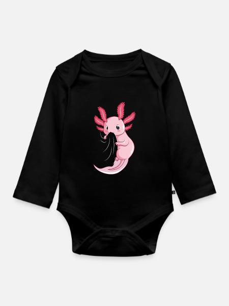 Axolotl Salamander Kinder Frauen - Baby Bio-Langarm-Body - Schwarz