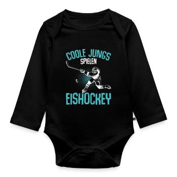 Coole Jungs spielen Eishockey Hockey - Baby Bio-Langarm-Body - Schwarz - Vorne