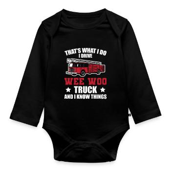 Pompier Le Faire Je conduis Camion Avec Wee Où - Body Bébé bio manches longues - noir - Devant