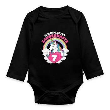 7 Jahre Einhorn 7. Geburtstag Mädchen - Baby Bio-Langarm-Body - Schwarz - Vorne