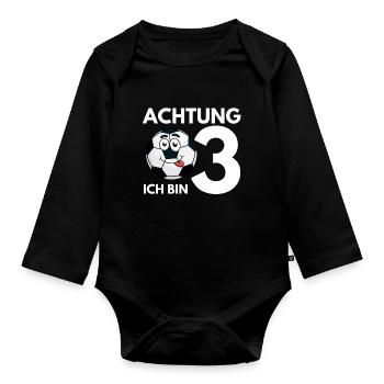 3 Jahre 3. Geburtstag Fussball Kindergeburtstag - Baby Bio-Langarm-Body - Schwarz - Vorne