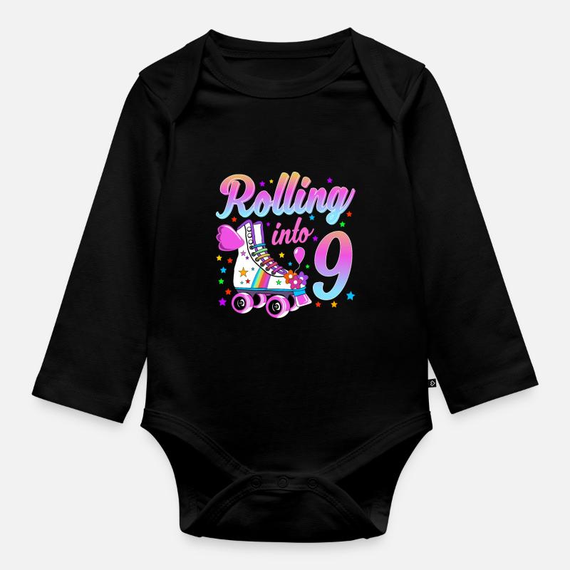 Kinder Geburtstagsshirt 9. Geburtstag Rollschuhe - Baby Bio-Langarm-Body - Schwarz