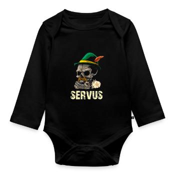 Servus Totenkopf und Edelweiß - Baby Bio-Langarm-Body - Schwarz - Vorne