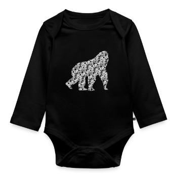 Gorillas Pattern Gorilla - Organic Longsleeve Baby Bodysuit - black - Front