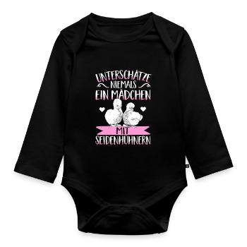 Seidenhuhn Seidenhühner Geschenk Hühner Mädchen - Baby Bio-Langarm-Body - Schwarz - Vorne
