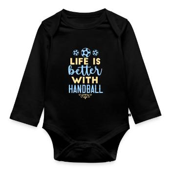 Das Leben ist besser mit Handballtorwart Deutschla - Baby Bio-Langarm-Body - Schwarz - Vorne