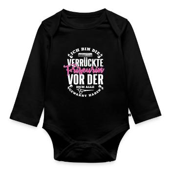 Ich bin die verrückte Friseurin vor der gewarnt - Baby Bio-Langarm-Body - Schwarz - Vorne
