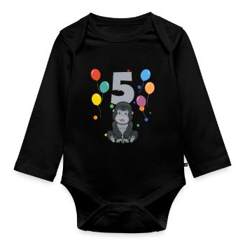 5 anniversaire anniversaire d’enfant 5 ans Gorille - Body Bébé bio manches longues - noir - Devant