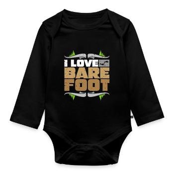 Barefoot Barfuß Barfuss Fußabdruck Barfußläufer - Baby Bio-Langarm-Body - Schwarz - Vorne