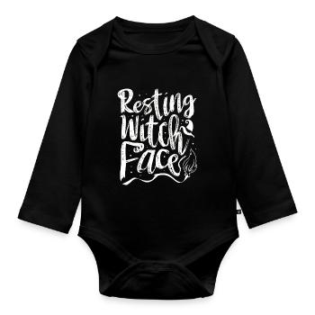 Halloween Lustig Resting witch face - Baby Bio-Langarm-Body - Schwarz - Vorne