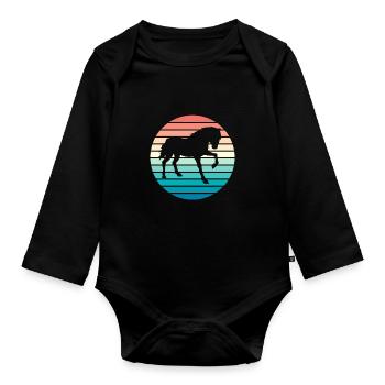Pferd Retro Pferde Vintage Reiten Reiter - Baby Bio-Langarm-Body - Schwarz - Vorne