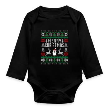 Merrry Christmas Penguin Christmas Xmas - Organic Longsleeve Baby Bodysuit - black - Front